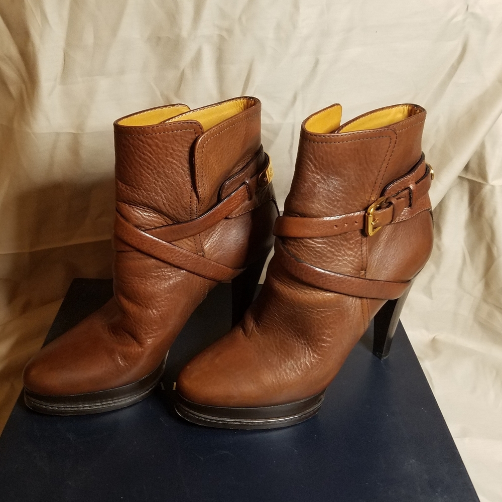 Ralph Lauren Collection Naima Leather Caramel Riding Brown Ankle Boot Booties